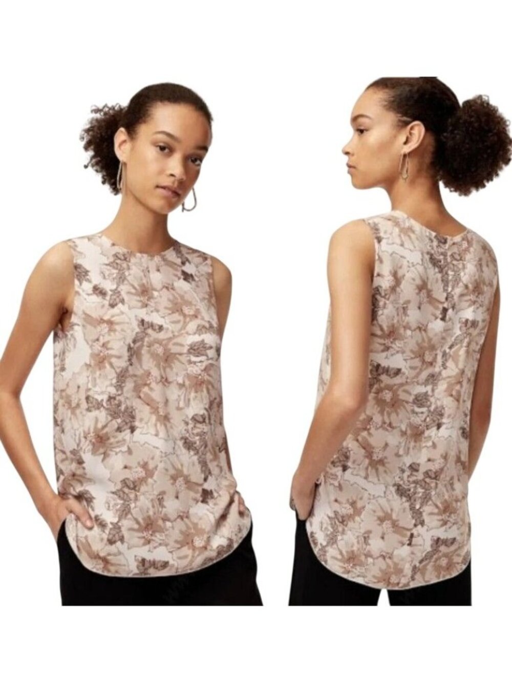Aritzia Babaton Floral Sleeveless Blouse Top Size L Beige Green Lightweight $88